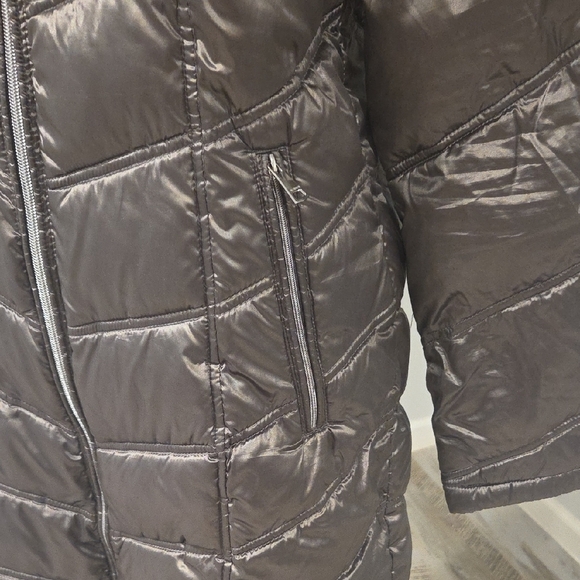 Calvin Klein Shiny Silver Puffer Coat - Picture 3 of 10